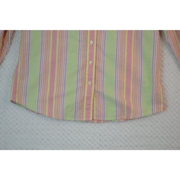 Lands End Women's Small Pastel Green Striped Long Sleeve Button Down Shirt - Picture 3 of 12